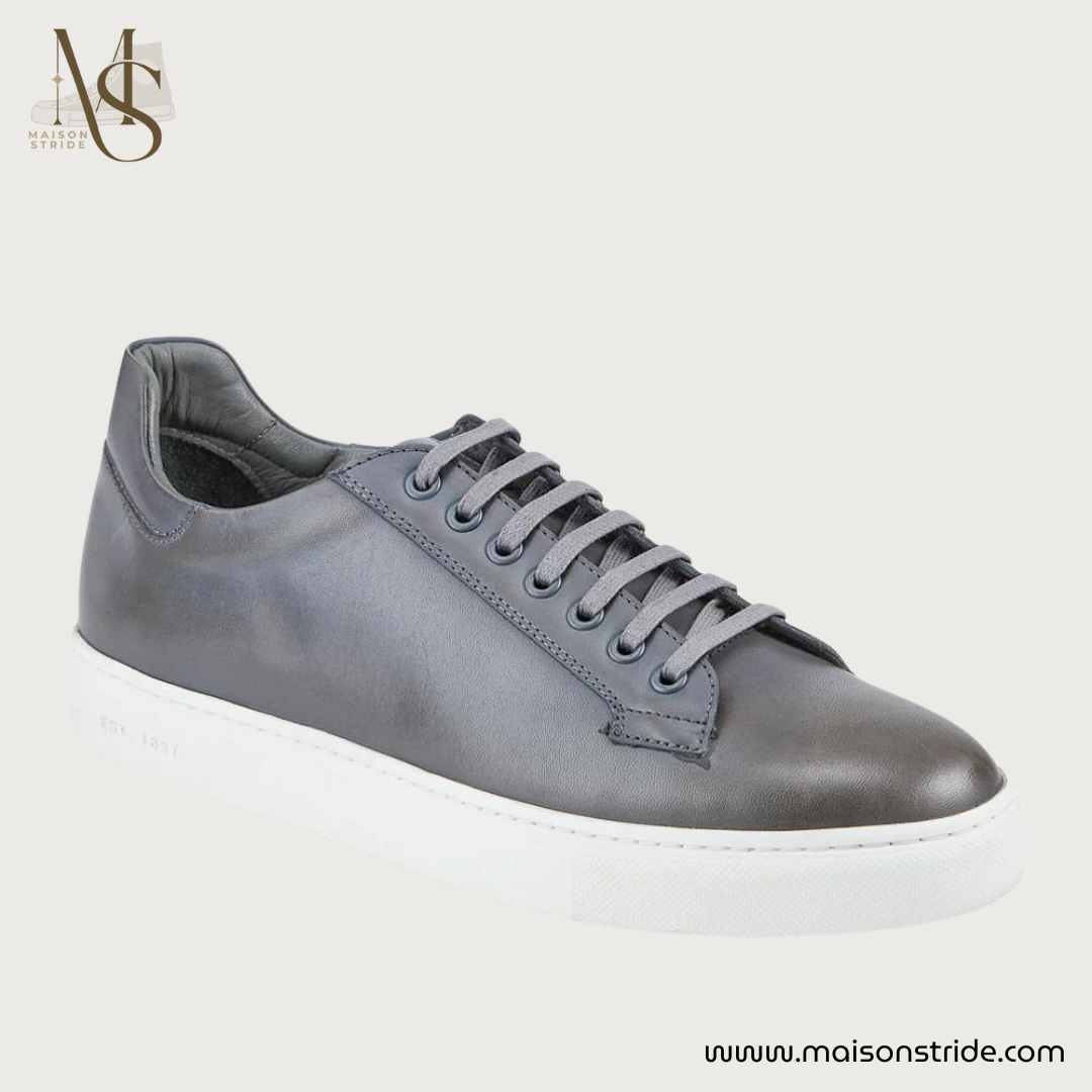 Simon Leather Men's Trainers - Grey Leather