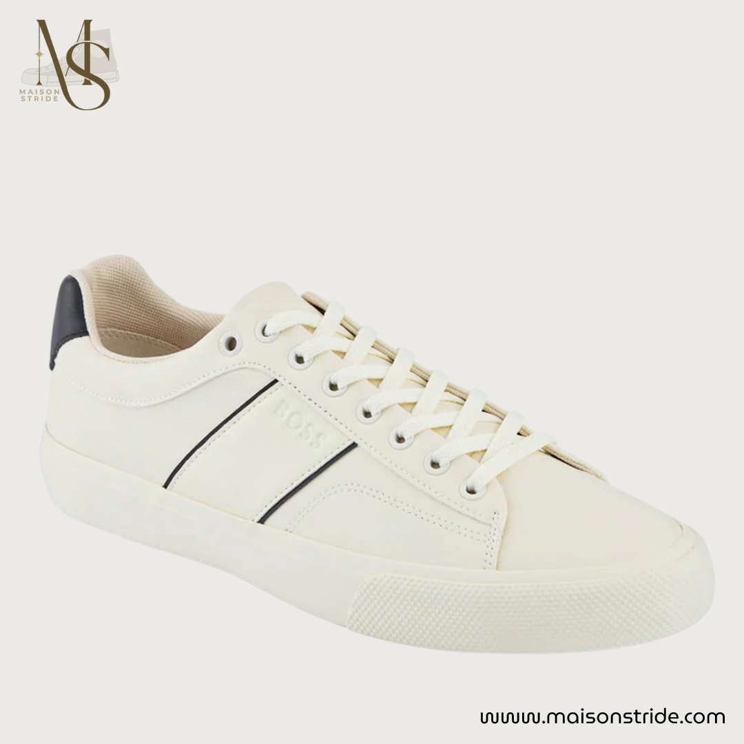 Faux-Leather Trainers - Cream