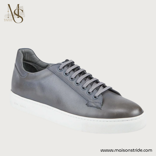 Simon Leather Men's Trainers - Grey Leather